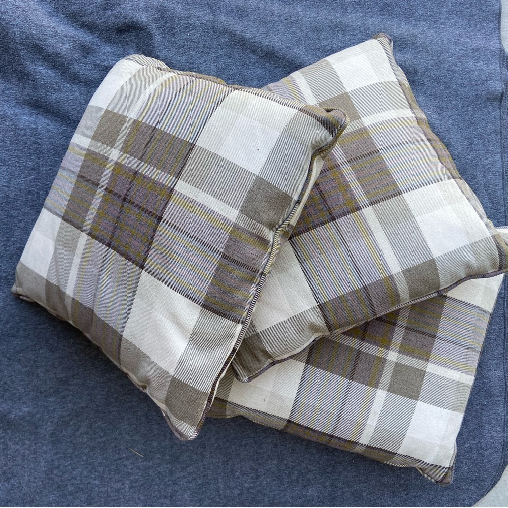 Set of Three Gray Plaid Accent Pillows. 20”x20” - Picture 4 of 4